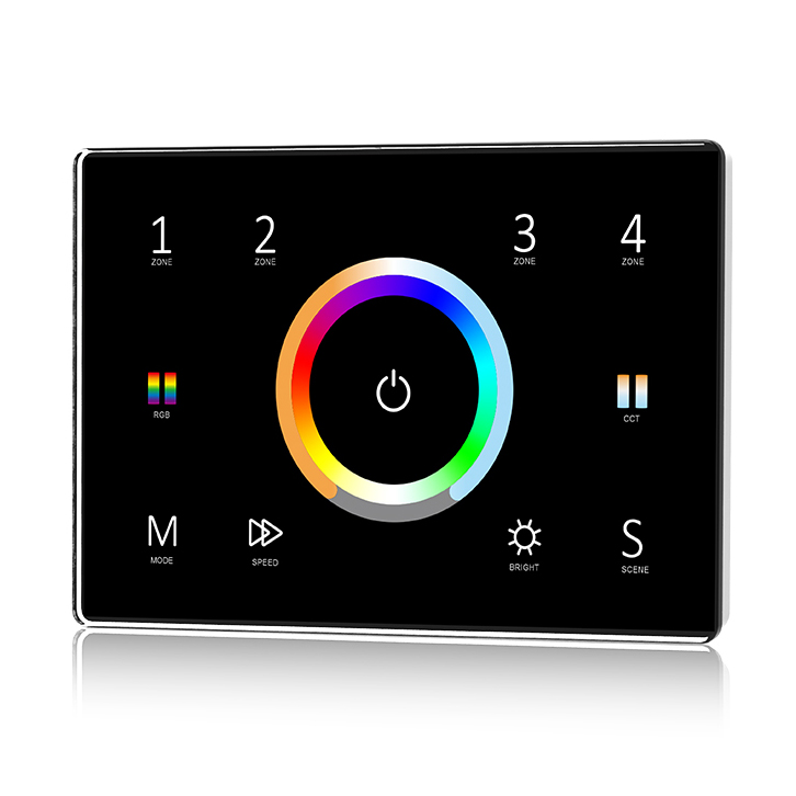 100-240VAC 4 Zones DMX512 RF 2.4GHz Wall Mounted Touch Panel Controller 100-240VAC 4 Zones DMX512 RF 2.4GHz Wall Mounted Touch Panel Controller